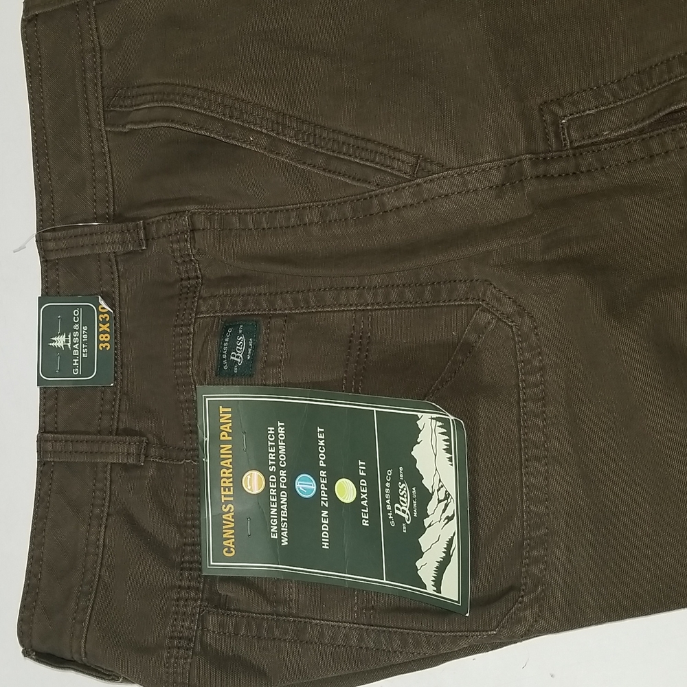 GH Bass Co Men Pant 38X30 Green Canvas Terrain Stretch Multi Pocket Relaxed Fit